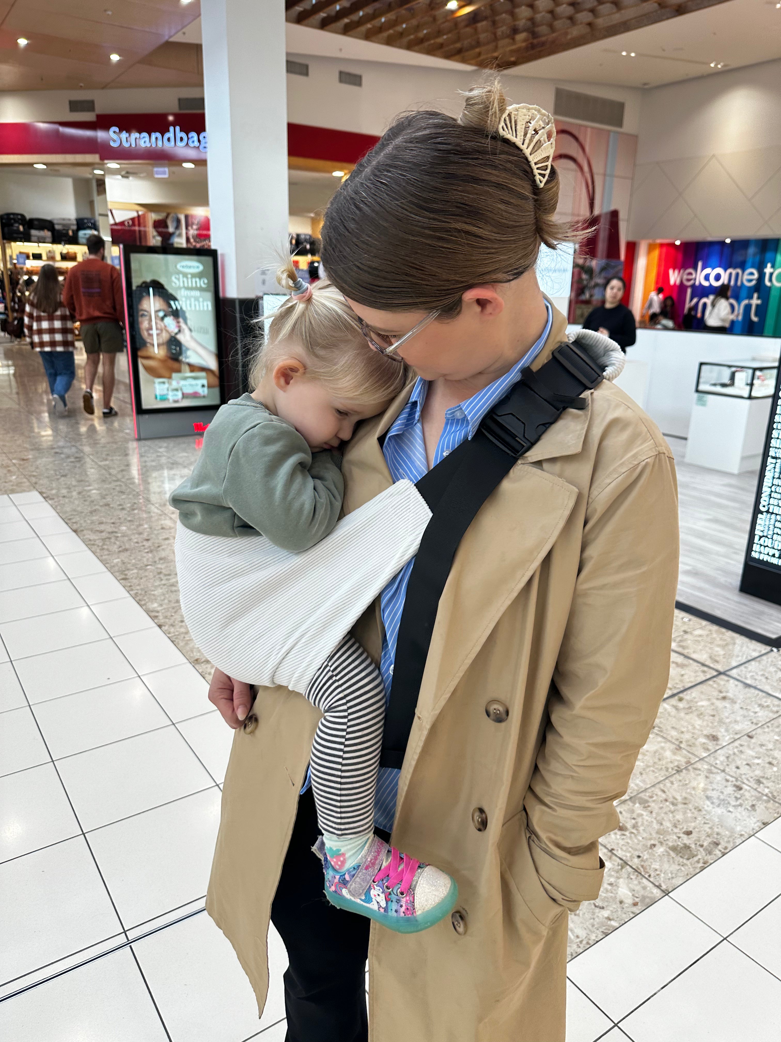 corduroy toddler sling tote carrier in the mall